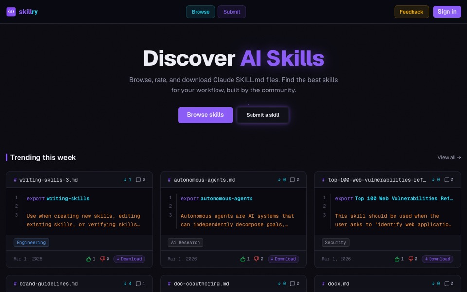 skillry.ai 首页截图